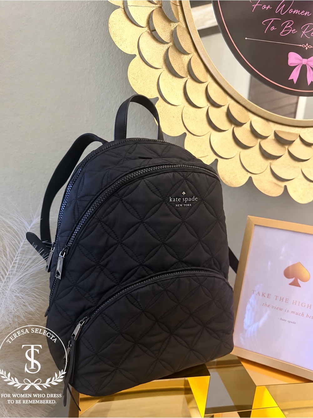 Kate Spade New York Black Quilted Nylon Backpack Excellent Condition